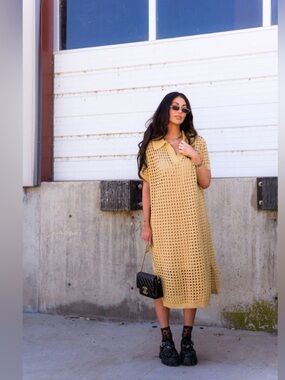 Dressed in Lala Soul Stuff crochet Knit Midi Dress 2XL Polo Boho Beach Cover Up